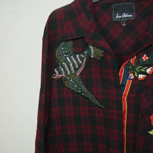 Sam Edelman Shirt Red Plaid Patch Embellished Plaid Sacket - Picture 6 of 9